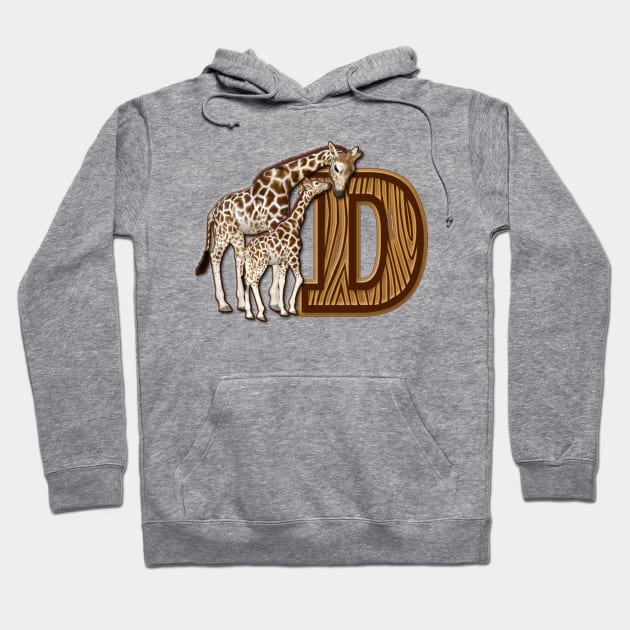 Mom and Baby Giraffe Monogram D Hoodie by AlondraHanley